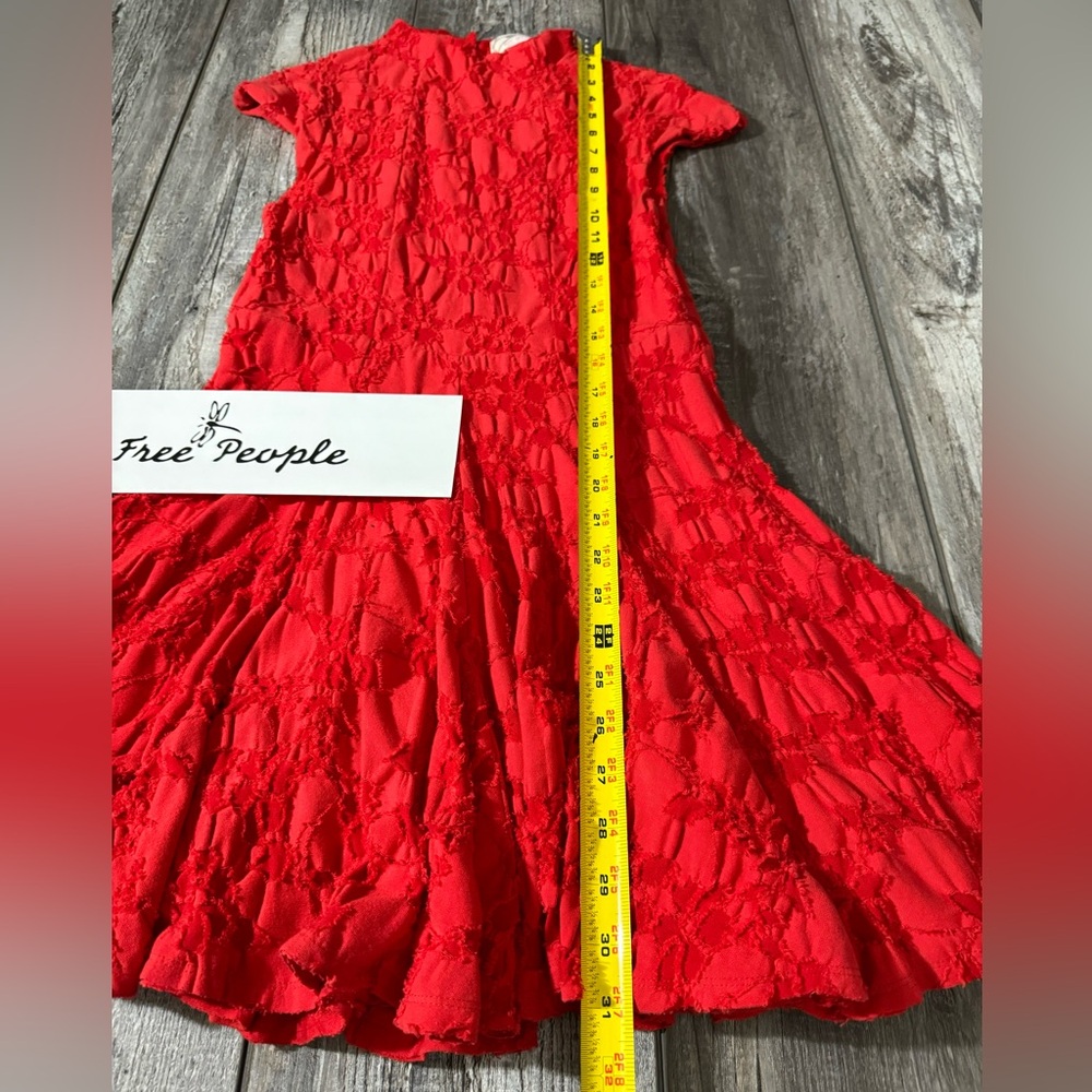 Free People Vintage Flared Burnt Red Mini Dress Floral Design - S - Picture 5 of 13